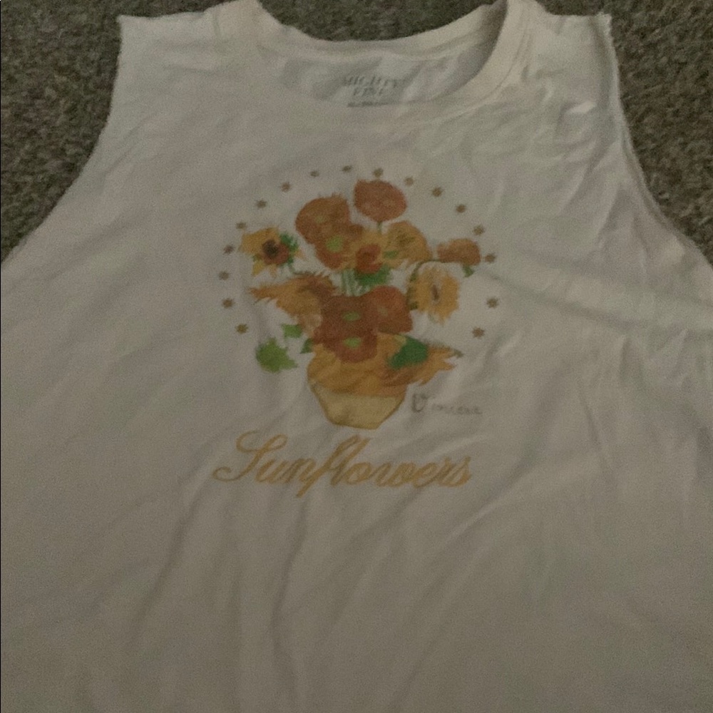 Mighty Fine White Sunflower Muscle Tee